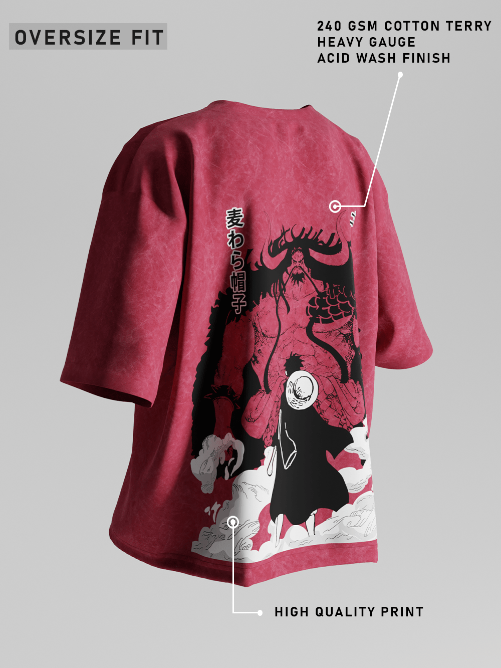 Luffy vs Kaido Oversized T-Shirt ( Acid Washed)