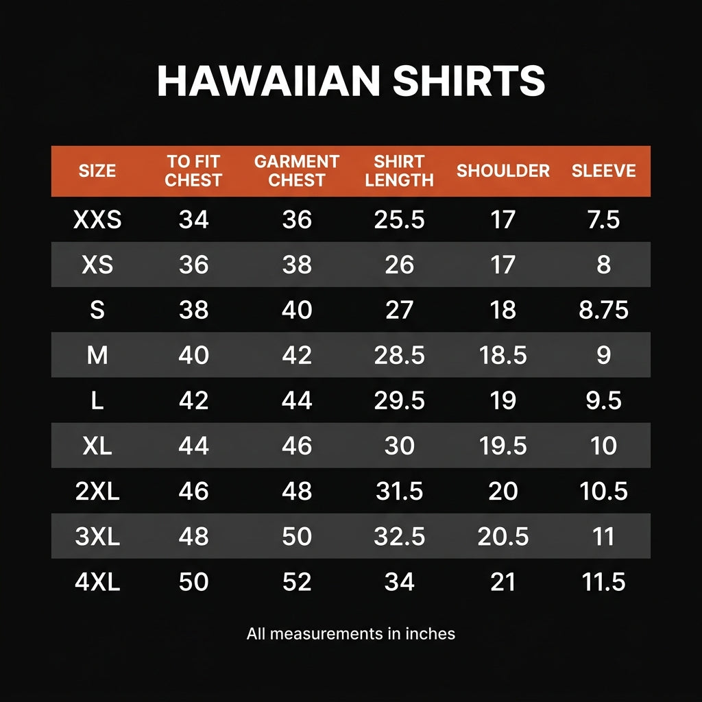 Hawaiian Shirt Size Chart