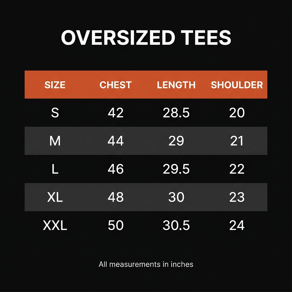Oversized Tee Size Chart