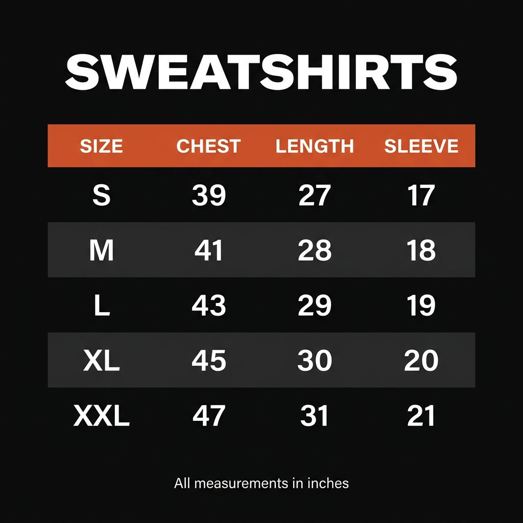 Sweatshirt Size Chart